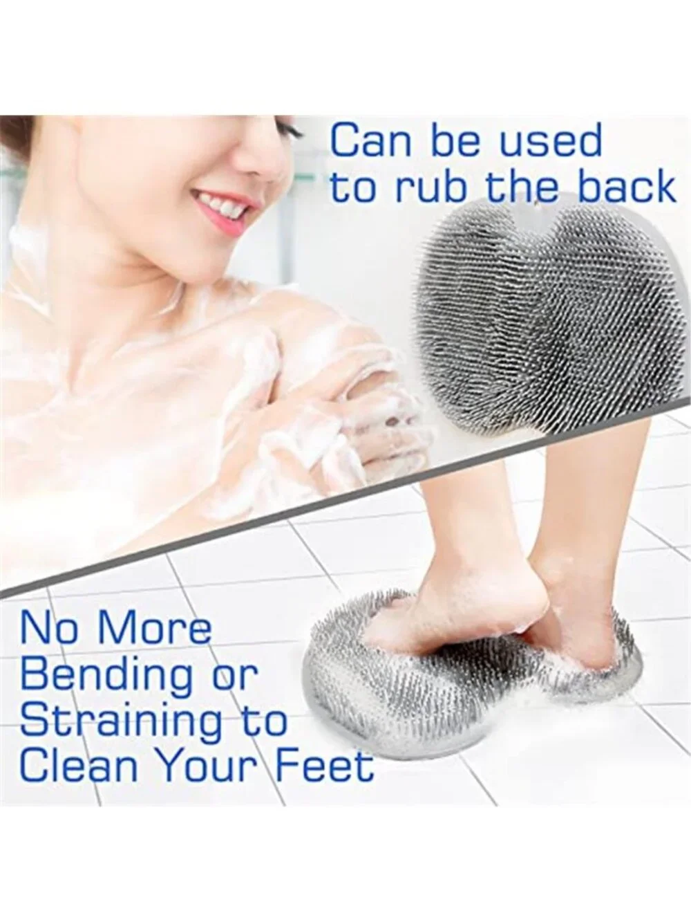 Silicone Shower Foot Scrubber Mat Massager Exfoliating Brush Suction Cups Gray